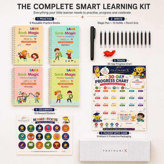 Kids Learning Experience Gift Kit – Reusable Magic Practice Copybook with Pens, Progress Chart & Reward Stickers