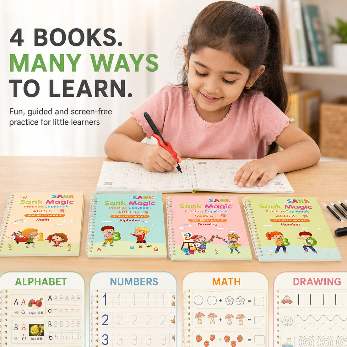 Kids Learning Experience Gift Kit – Reusable Magic Practice Copybook with Pens, Progress Chart & Reward Stickers